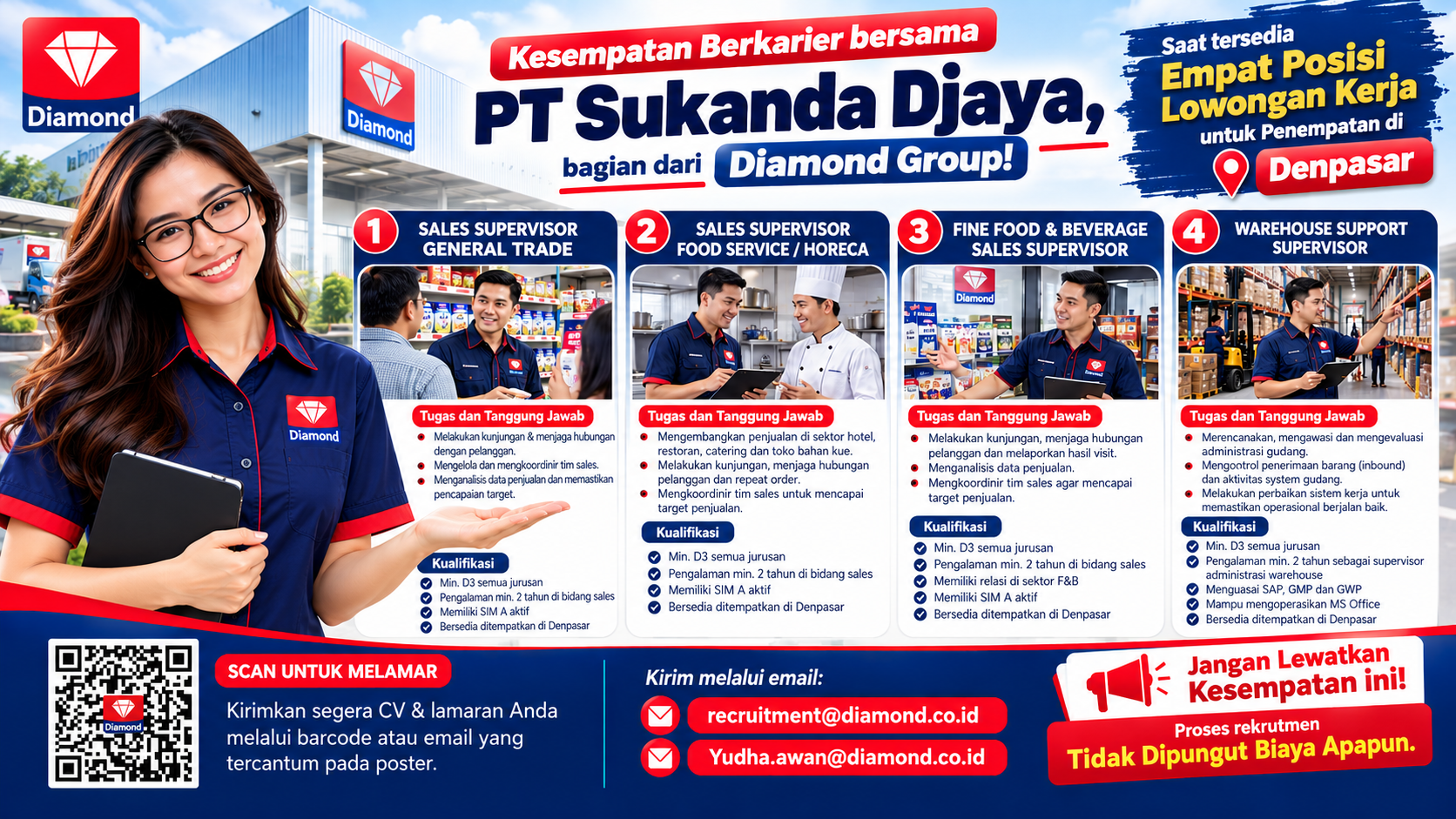 Kesempatan Berkarir bersama PT Sukanda Djaya (Diamond Group) Cabang Denpasar! 📢